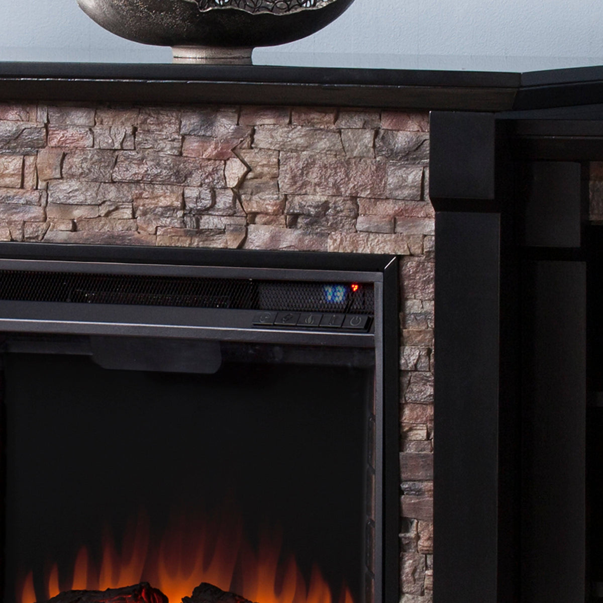 Black Faux Stone Electric Fireplace with Bookcases X24184