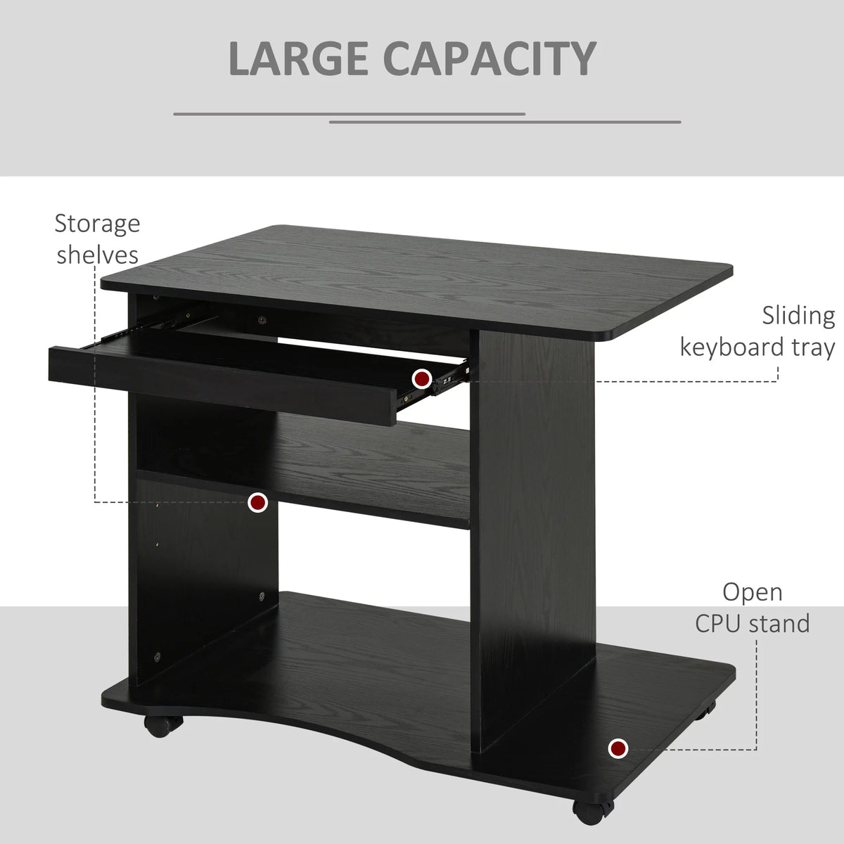 Black Mobile Computer Desk with Keyboard Tray Q215