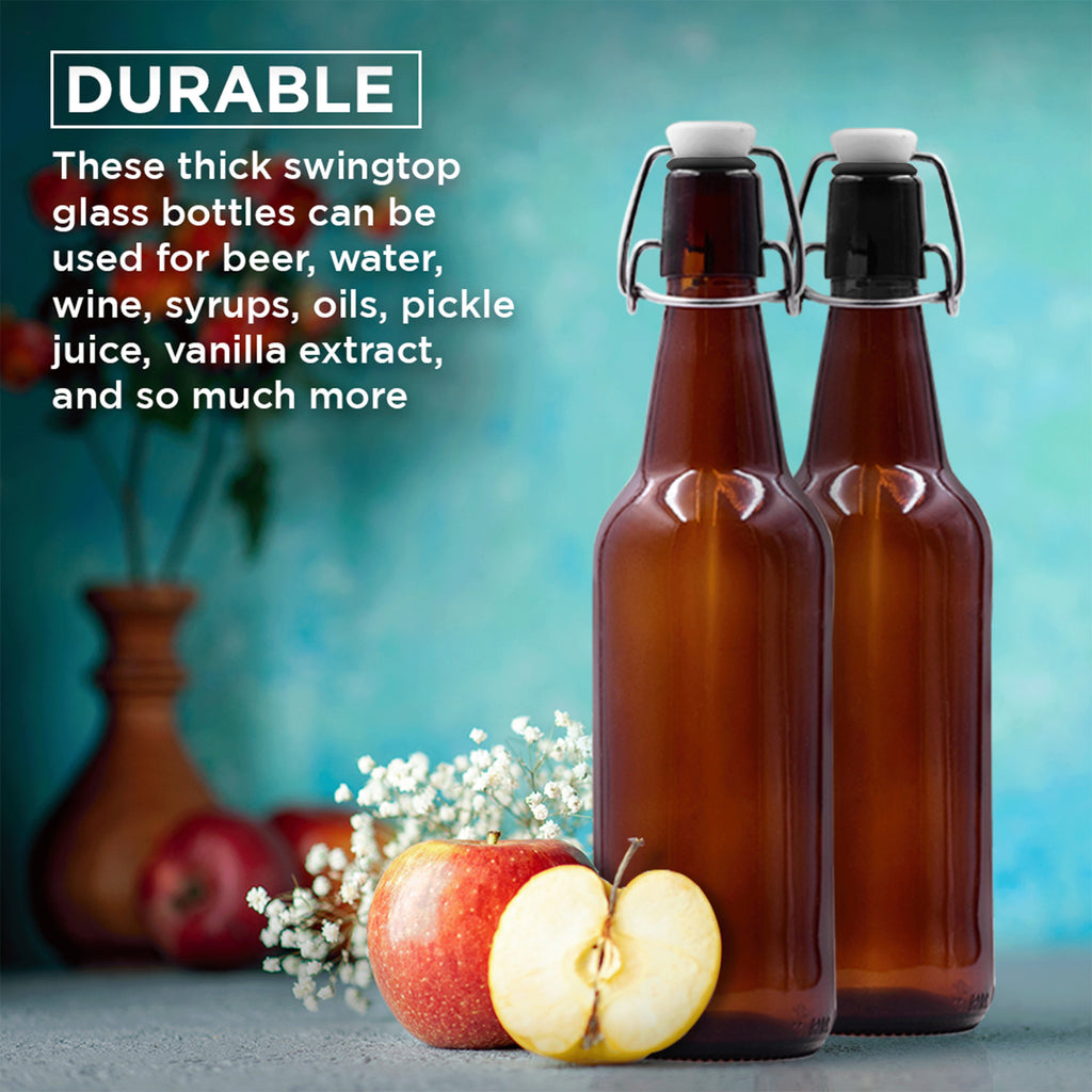 16 oz Amber Glass Beer Bottles with Funnel, Brush and Marker Y1507