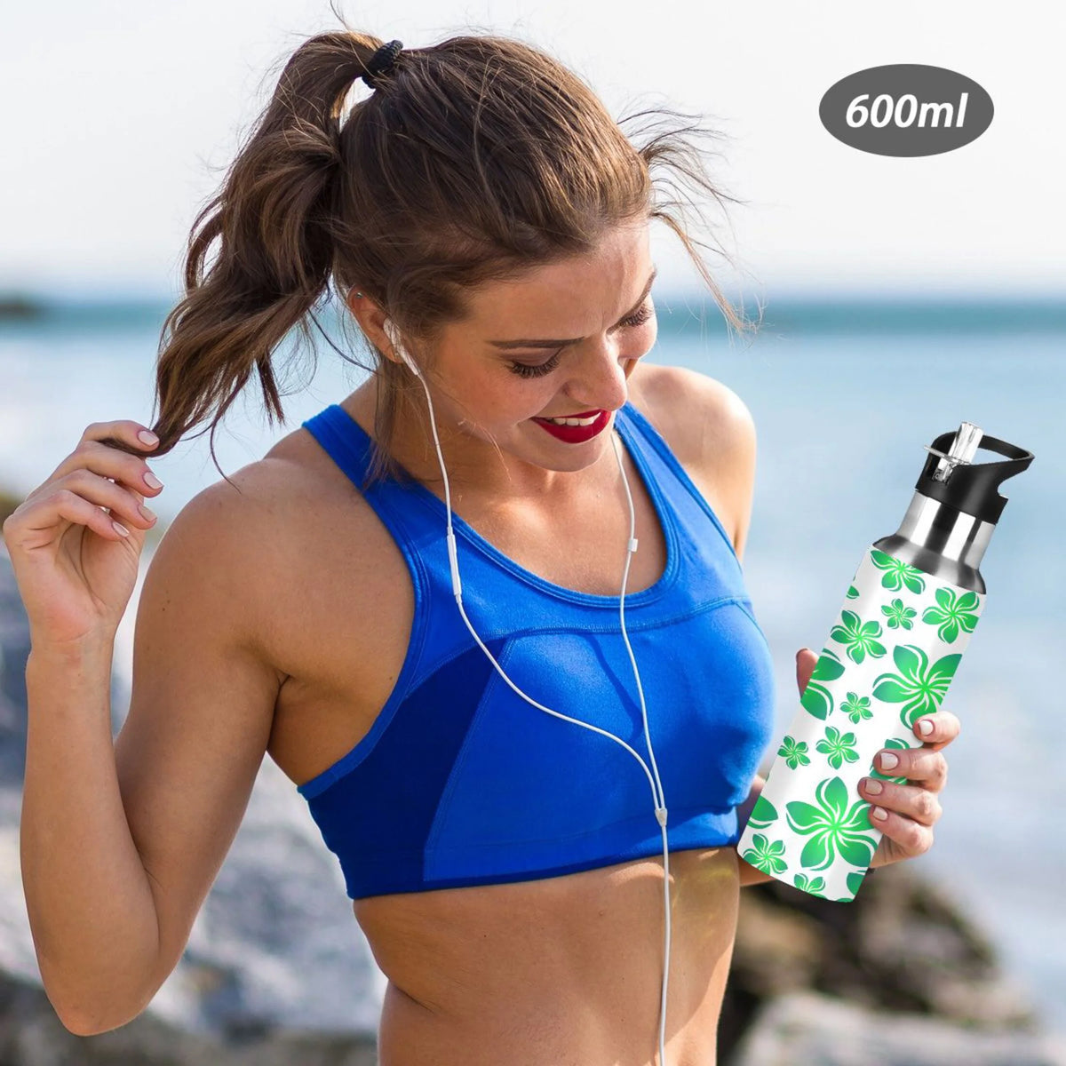 Green Stainless Steel Insulated Water Bottle with Straw Lid V9597