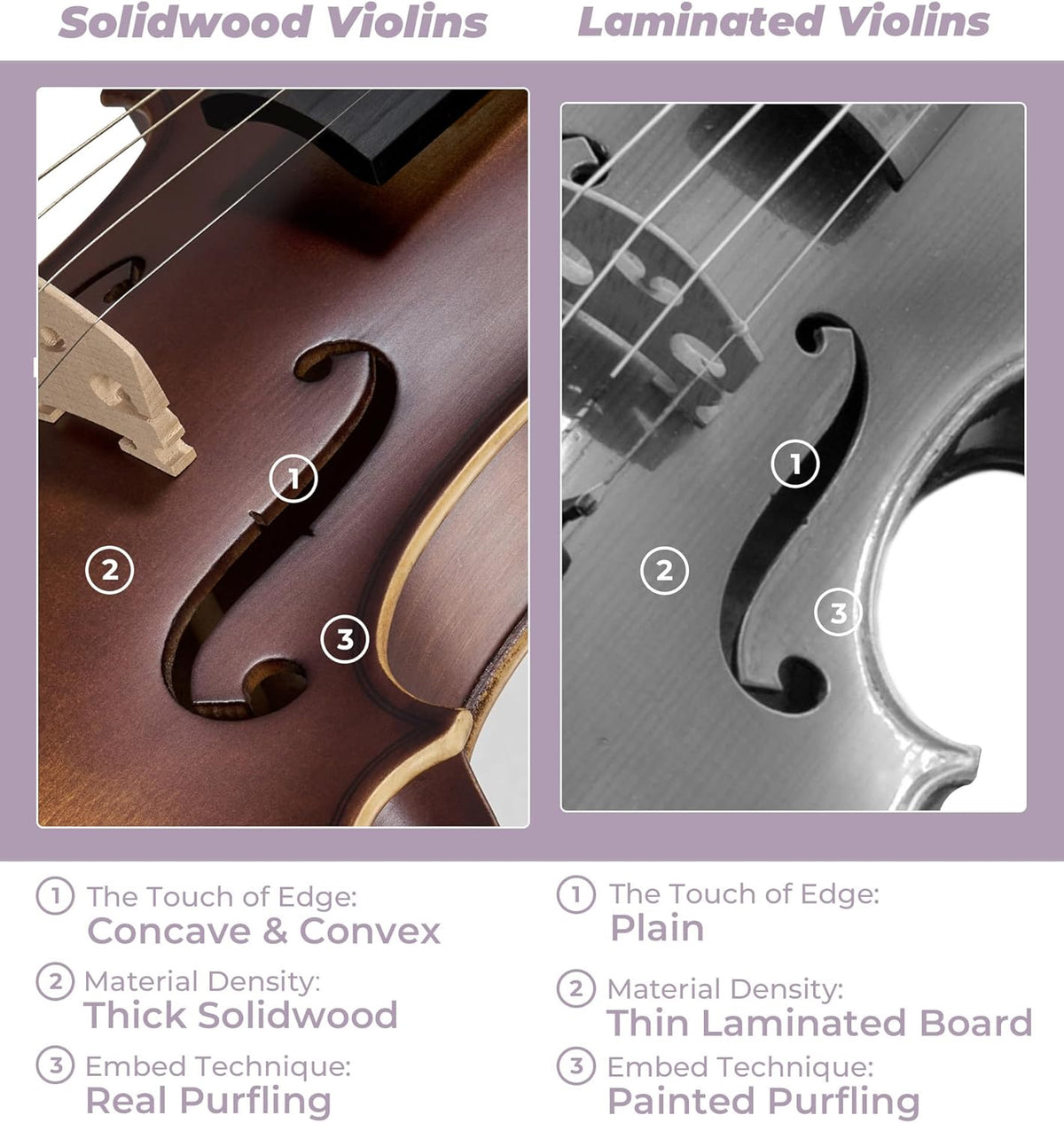 Solid Wood Violin 4/4 Full Size Set with Lightweight Hard Case Z959