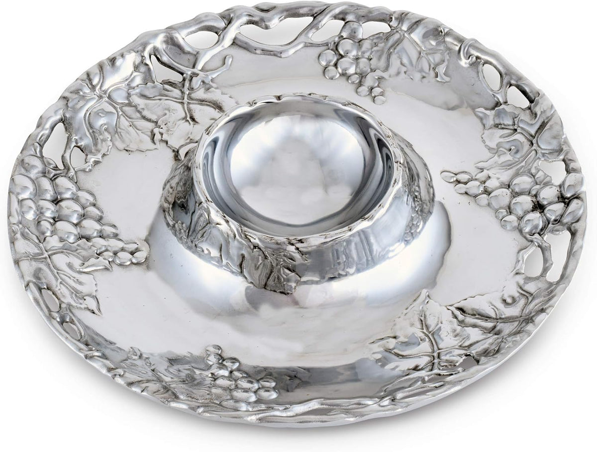 Metal Grape Chip and Dip Platter, 14 inch Diameter I961