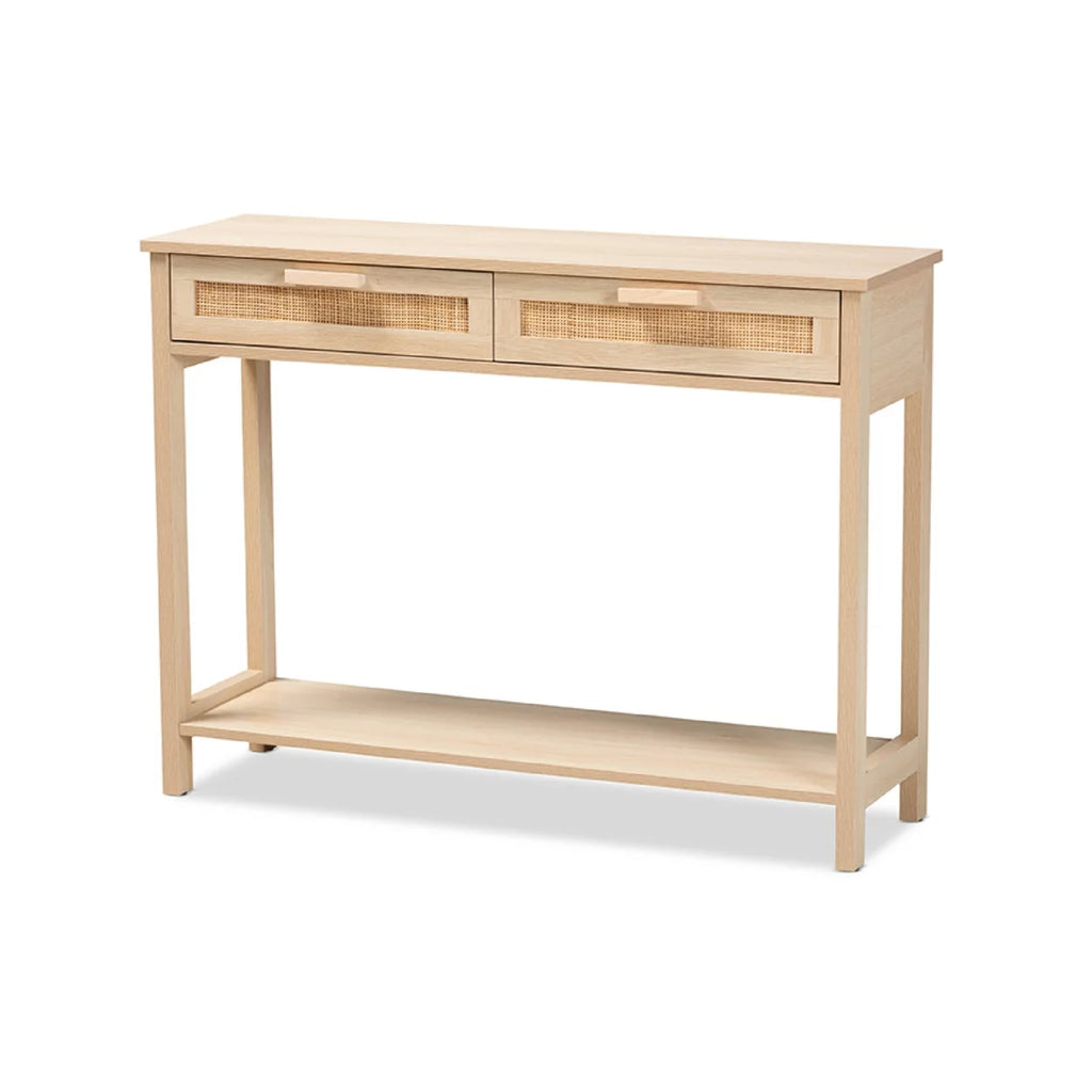 Light Brown Wood 2-Drawer Console Table with Rattan U398