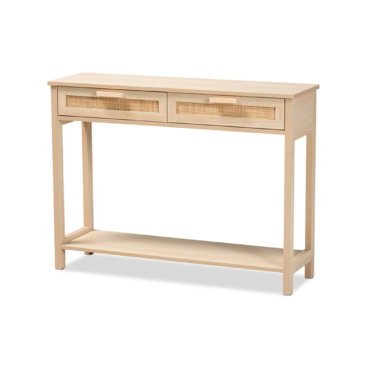 Light Brown Wood 2-Drawer Console Table with Rattan U398