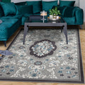 Gray 6'7" x 9' Non-Skid Rubber Backing Floral Area Rug N38681