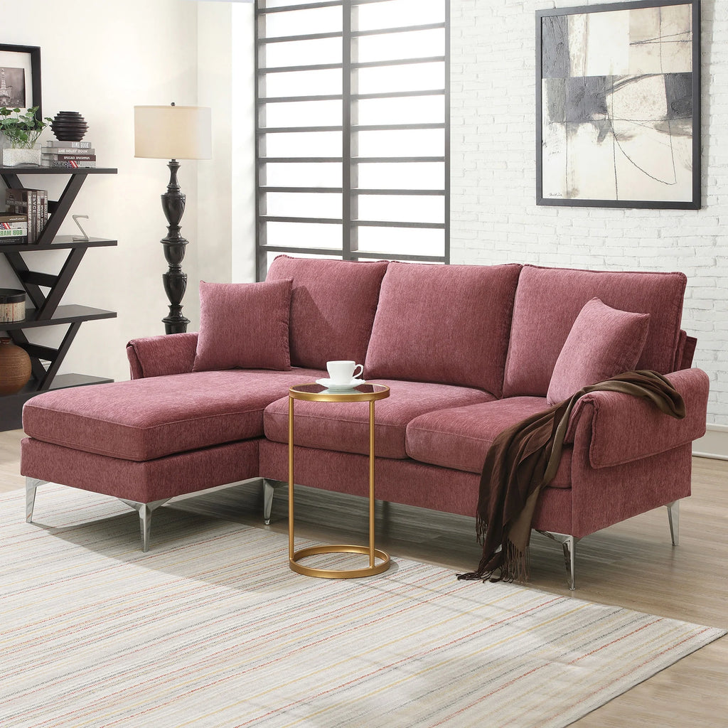 Dark Pink L-Shaped Convertible Sectional Sofa with Reversible Chaise Lounge Z323291