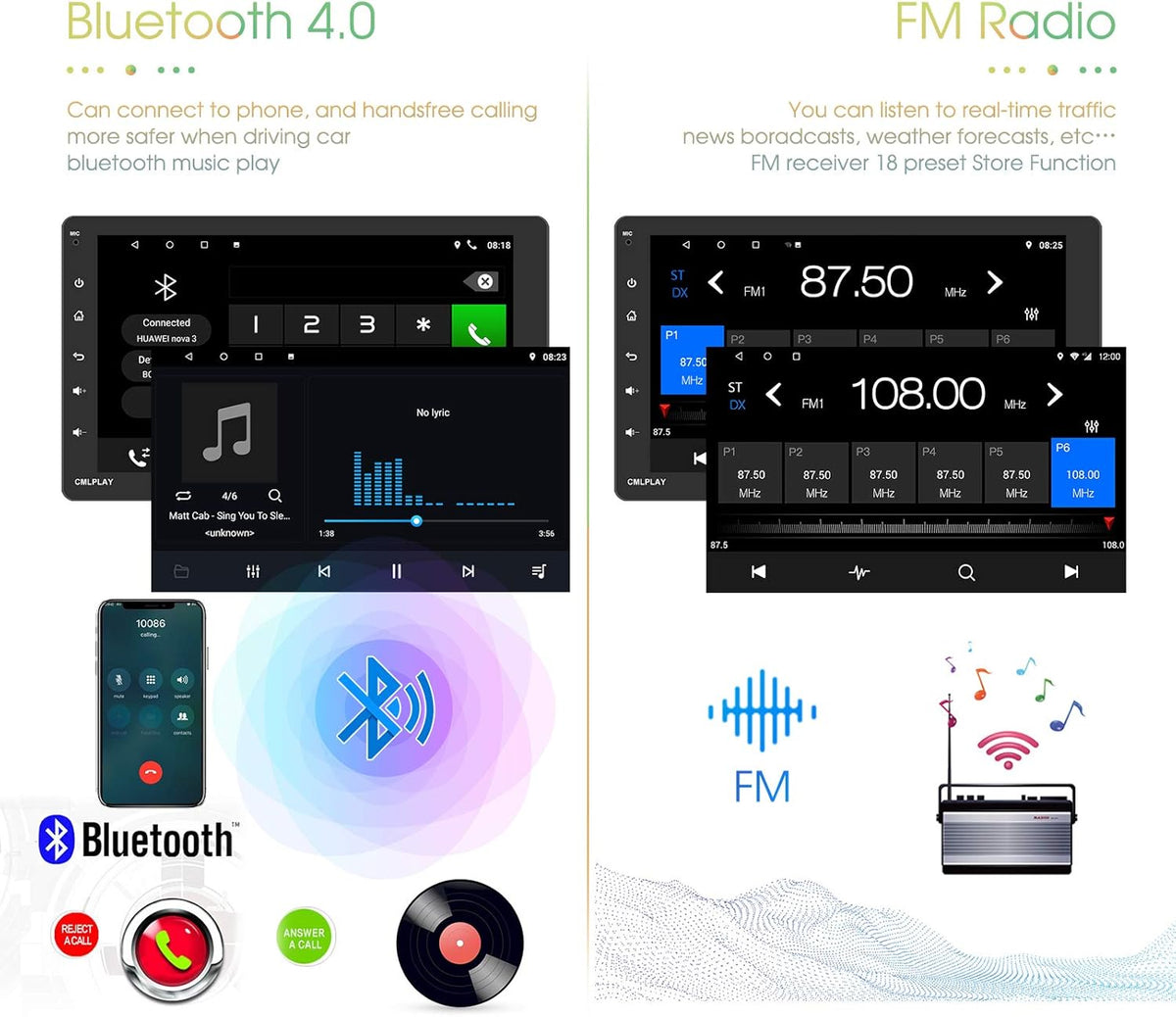 Single Din Car Stereo with 9 Inch Touch Screen and Backup Camera C34629