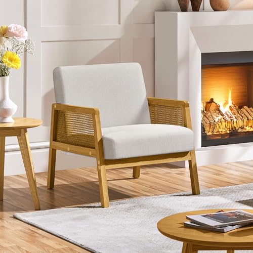 Beige Linen Accent Chair with Wood Legs, Set of 2 L35776