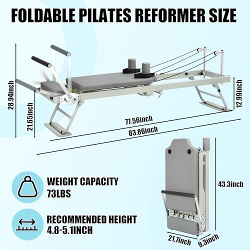 78" Foldable Pilates Reformer Machine with Dual Resistance Springs and Cords P3687