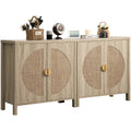 Oak Rattan Sideboard Storage Cabinet Set of 2 Y5141