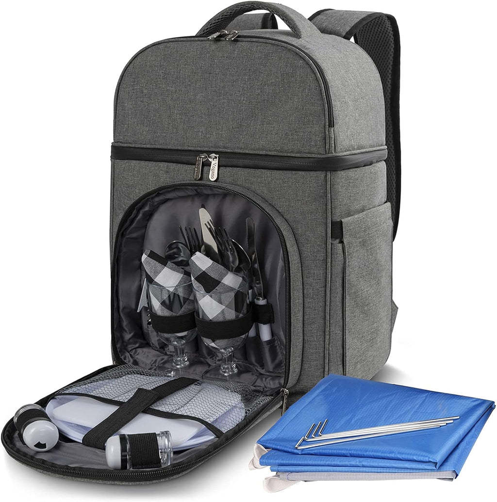 Insulated Picnic Backpack Bag with Cooler Compartment, Blanket, Plates and Cutlery Set Z3525