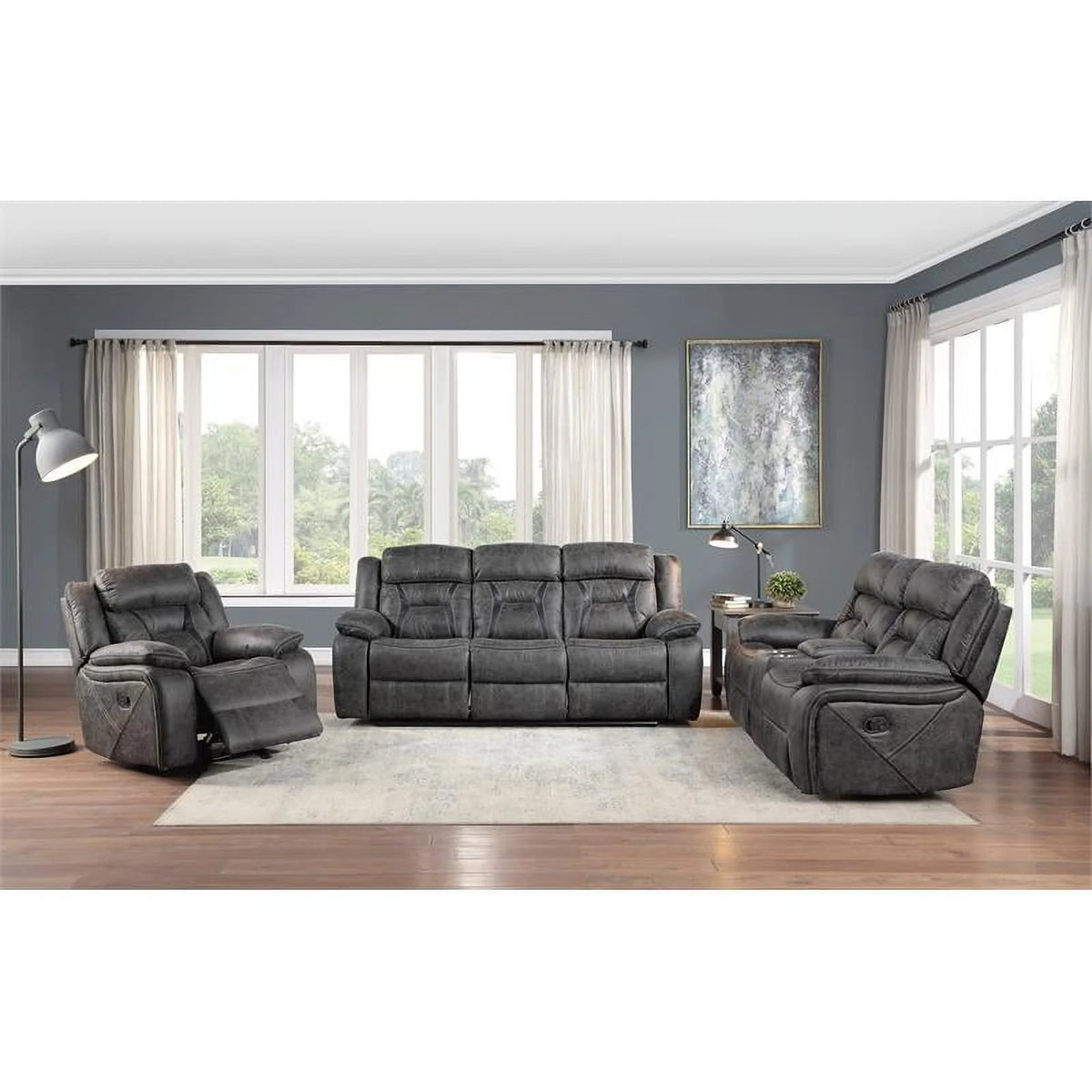Gray Microfiber Glider Reclining Chair U2258