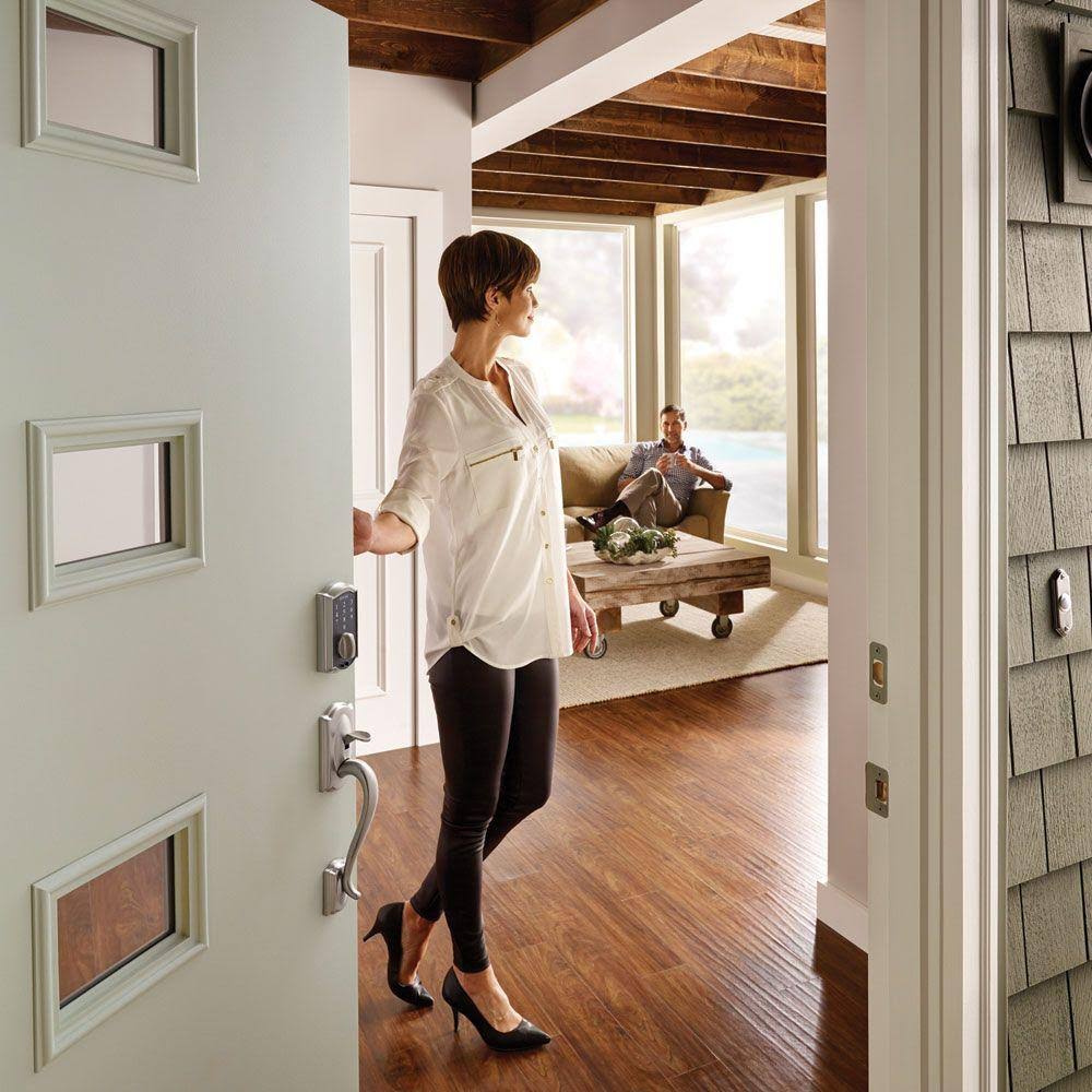 Satin Nickel Touch Electronic Door Lock Deadbolt and Accent Lever K36553