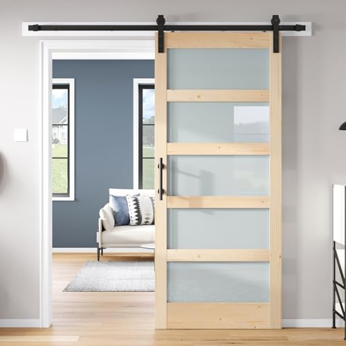 42x84 inch Frosted Glass Sliding Barn Door with Hardware Kit F250600
