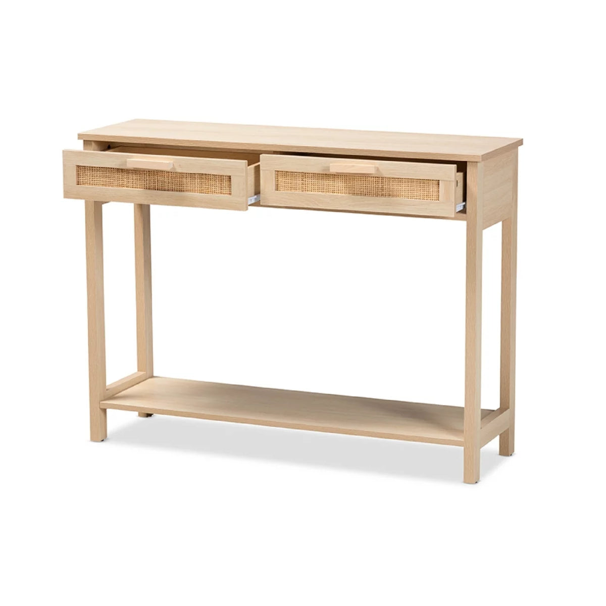 Light Brown Wood 2-Drawer Console Table with Rattan U398