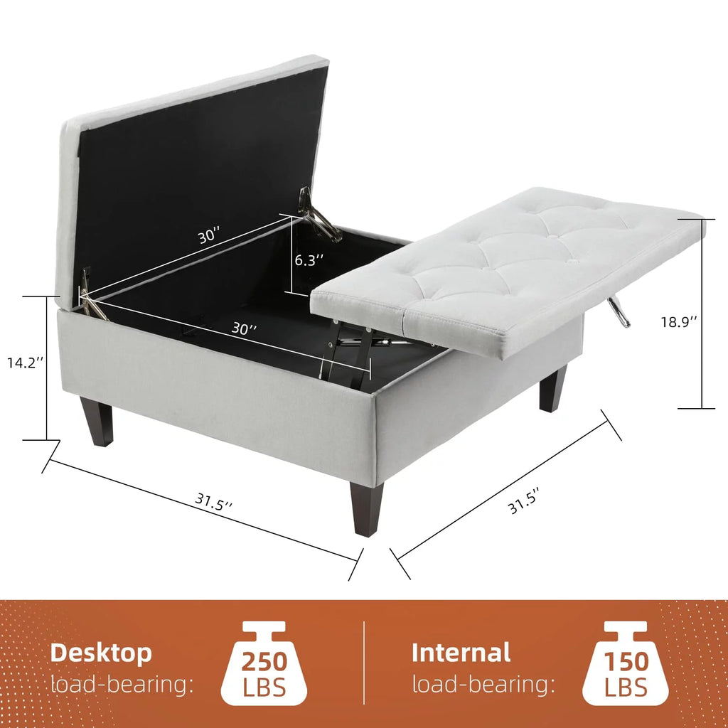 Light Gray Linen Square Storage Ottoman L3069
