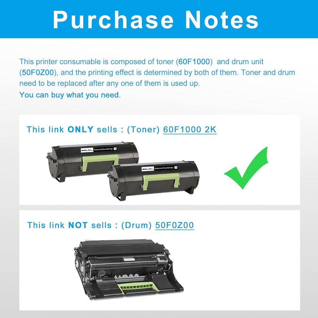 Compatible Toner Cartridge Replacement for Lexmark 60F1000 (2-Pack Black) E444347