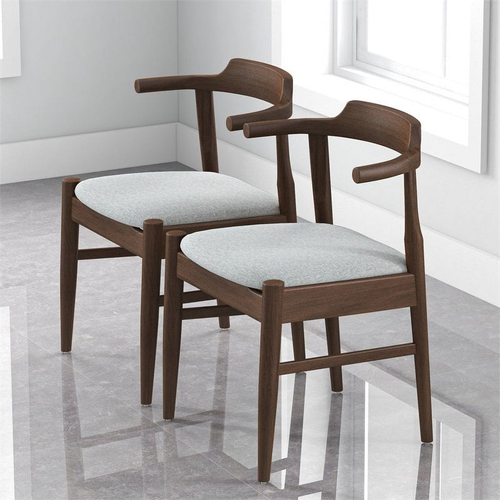 Mid-Century Wood/Fabric Dining Chair in Gray (Set of 2) W944782