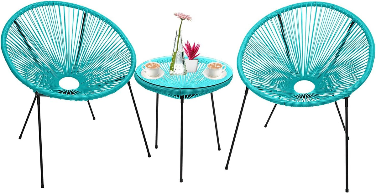 3-Piece All-Weather Outdoor Acapulco Bistro Set with Glass Top Table Y3499