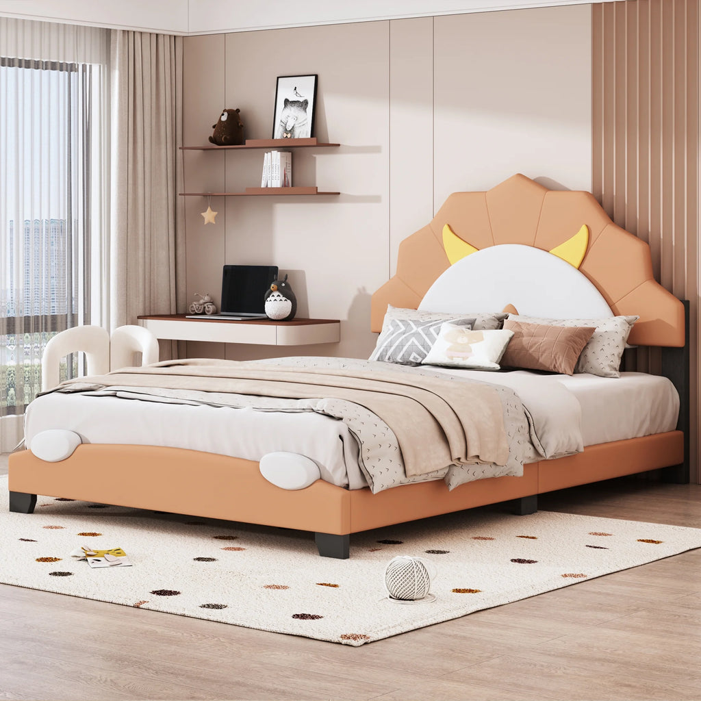 Brown Upholstered Leather Platform Bed N437302