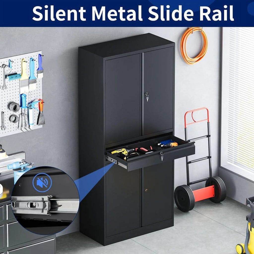 Metal Garage Storage Cabinet with Locking Doors and Adjustable Shelves, 1 Drawer - 71" Steel Locking Cabinet E871
