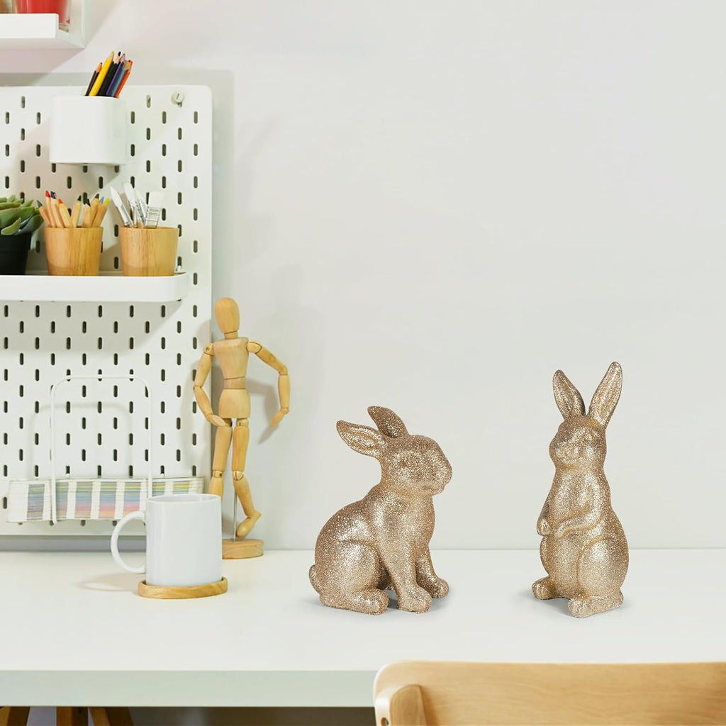 Golden Polyresin Bunny Easter Decor Statue C794816