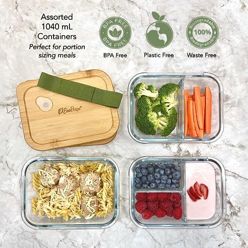 3 Pack Glass Meal Prep Containers with Bamboo Lids T475295