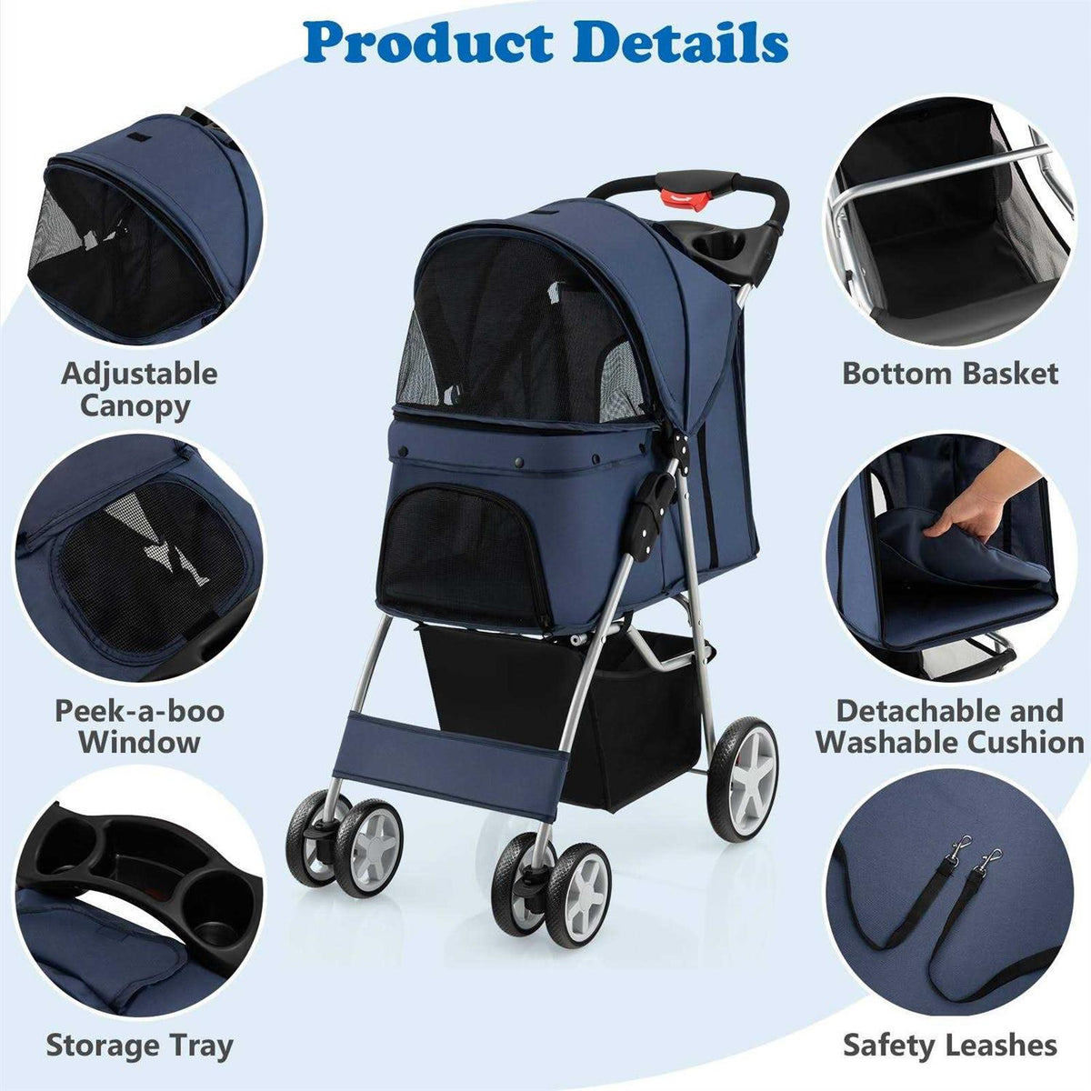 Foldable 4-Wheel Pet Stroller with Storage Basket J40919