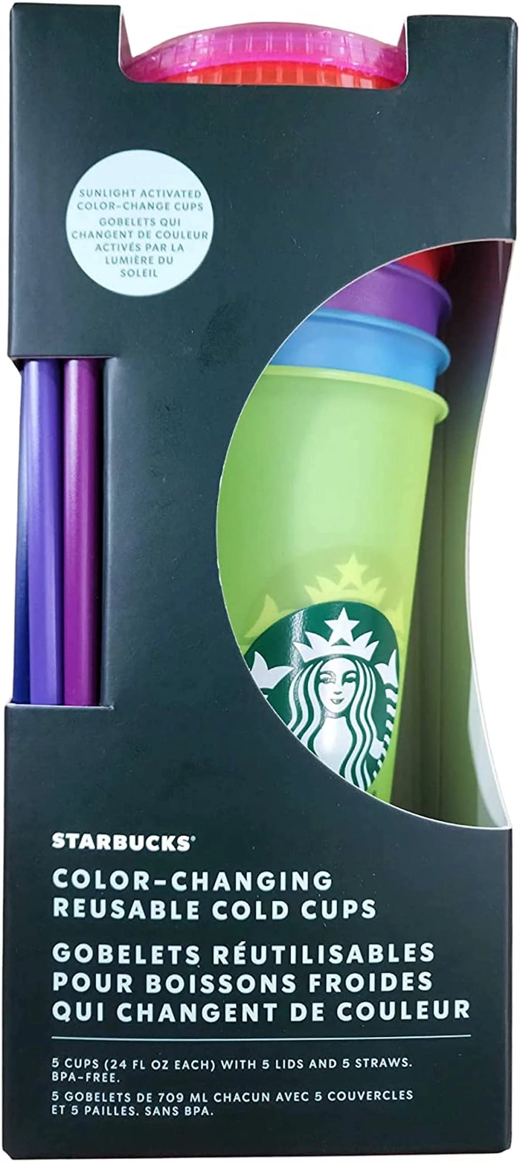 Color Change Cold Cups with Straws 24oz Pack of 5 J73386