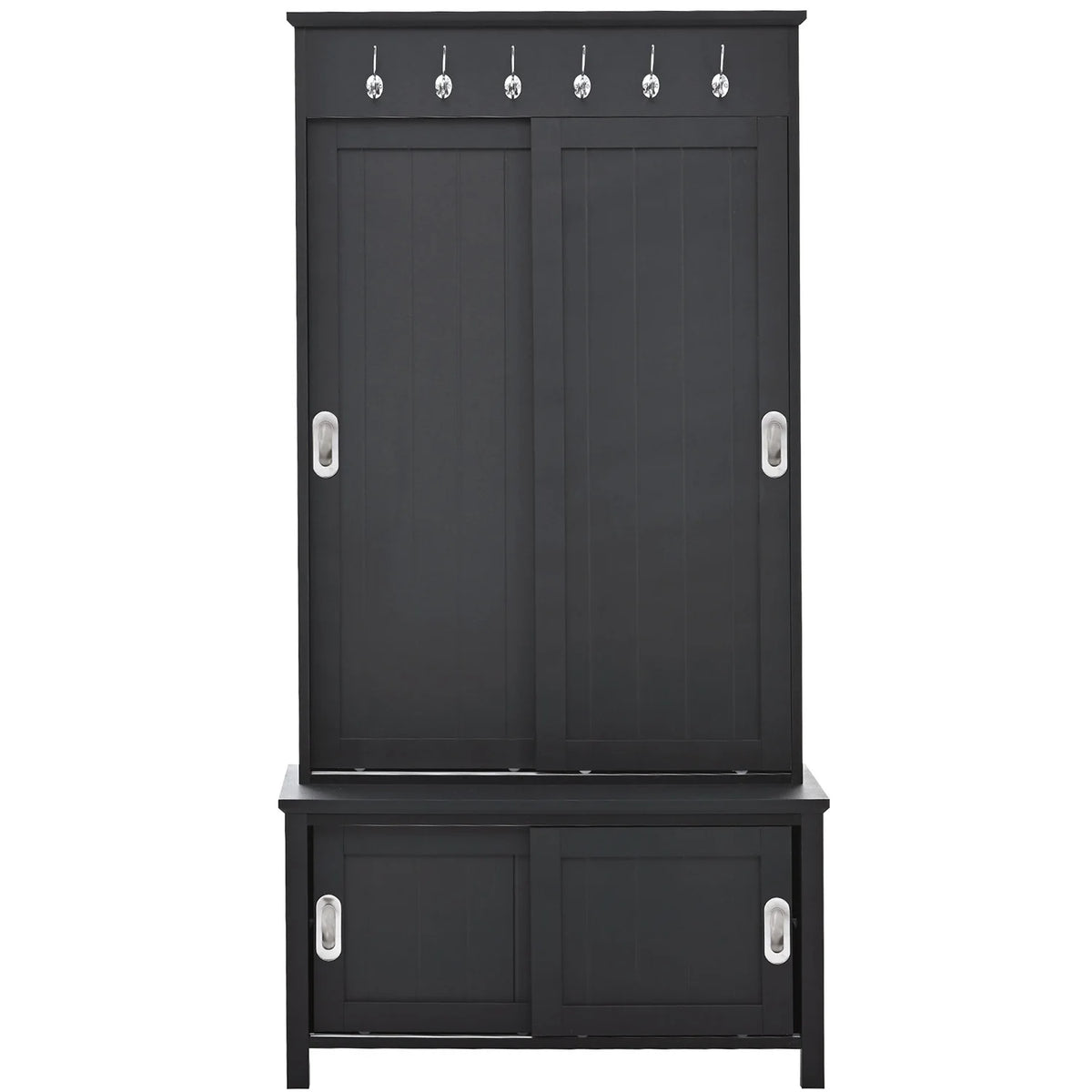 Black Wooden Hall Tree with Bench and Shoe Storage T358