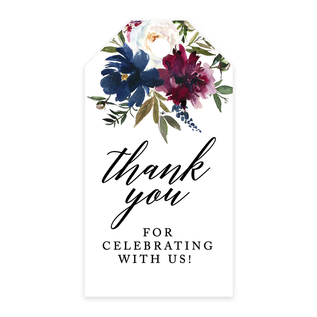 Navy Blue Burgundy Florals Cardstock Gift Tags 100-Pk L5910