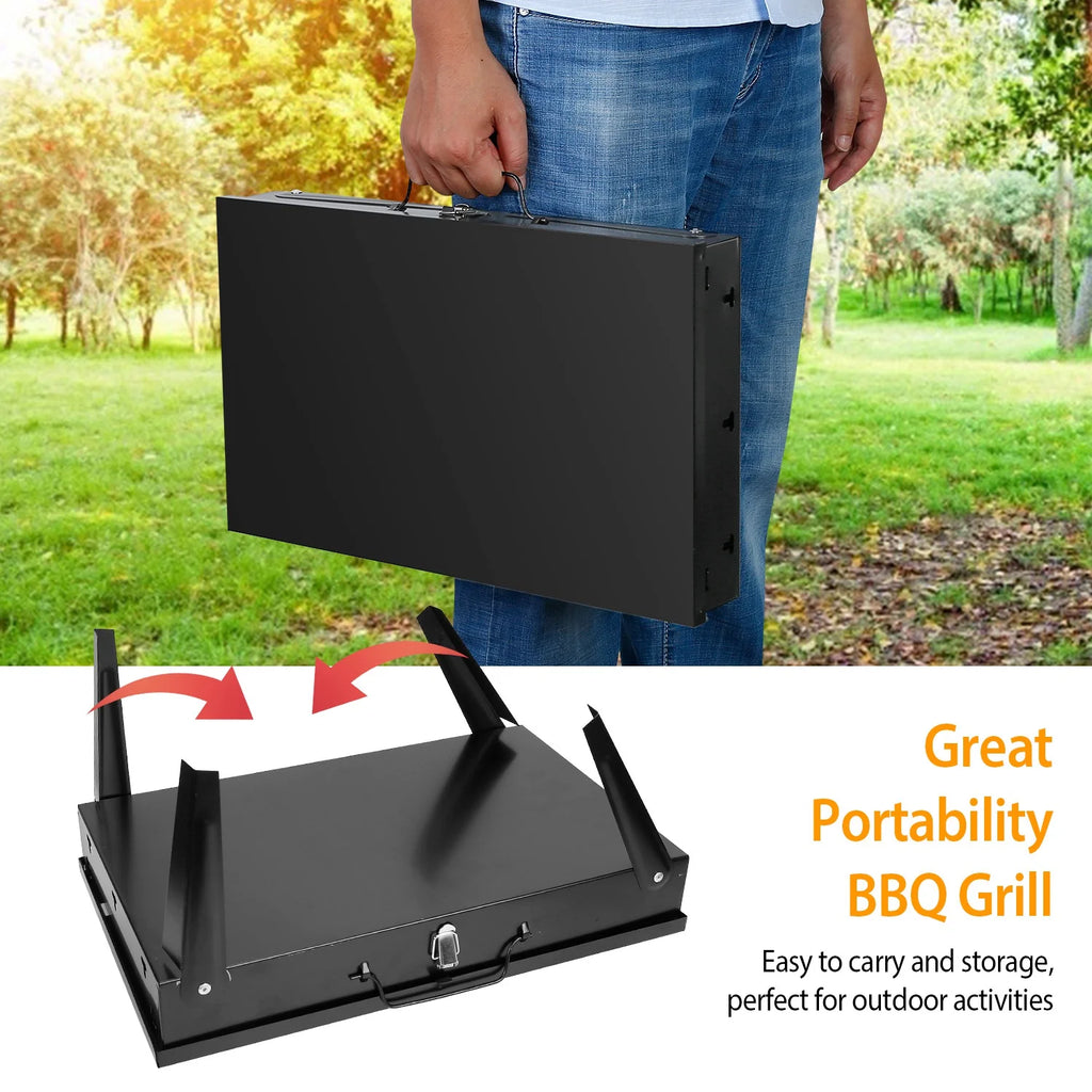 Portable Charcoal Grill with 2Pcs Non-Stick Mat, Black Y159497