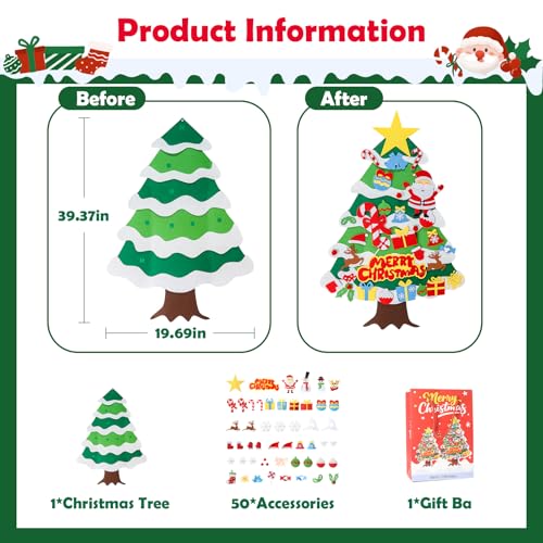 3.5ft Felt Christmas Tree with 50 Ornaments A8419