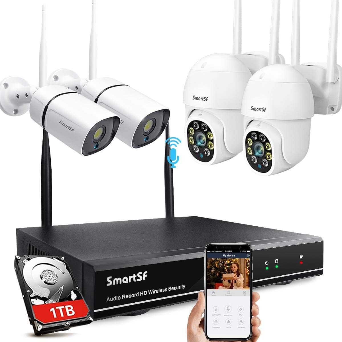 3MP 8CH Wireless Security Camera System with 1TB, PTZ and Bullet Cameras, Color Night Vision H840