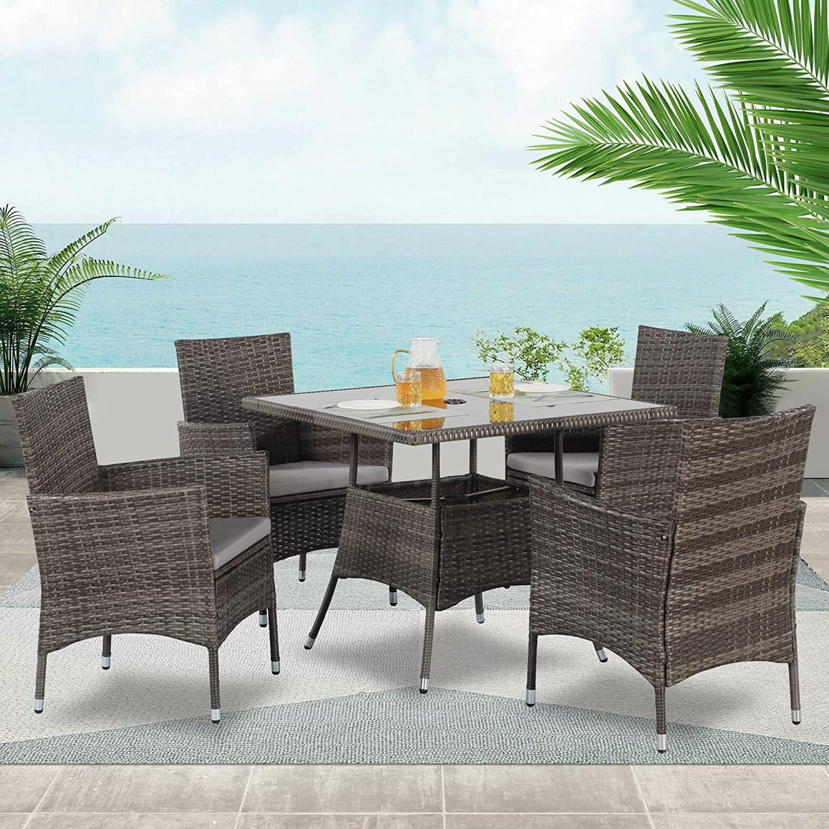 5-Piece Wicker Patio Dining Table Chair Set C257