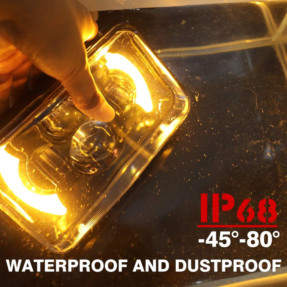 2pcs 4x6 Inch LED Headlights Sealed Beam 80W Amber Halo Rectangular Replacement Pack of 2 W41853