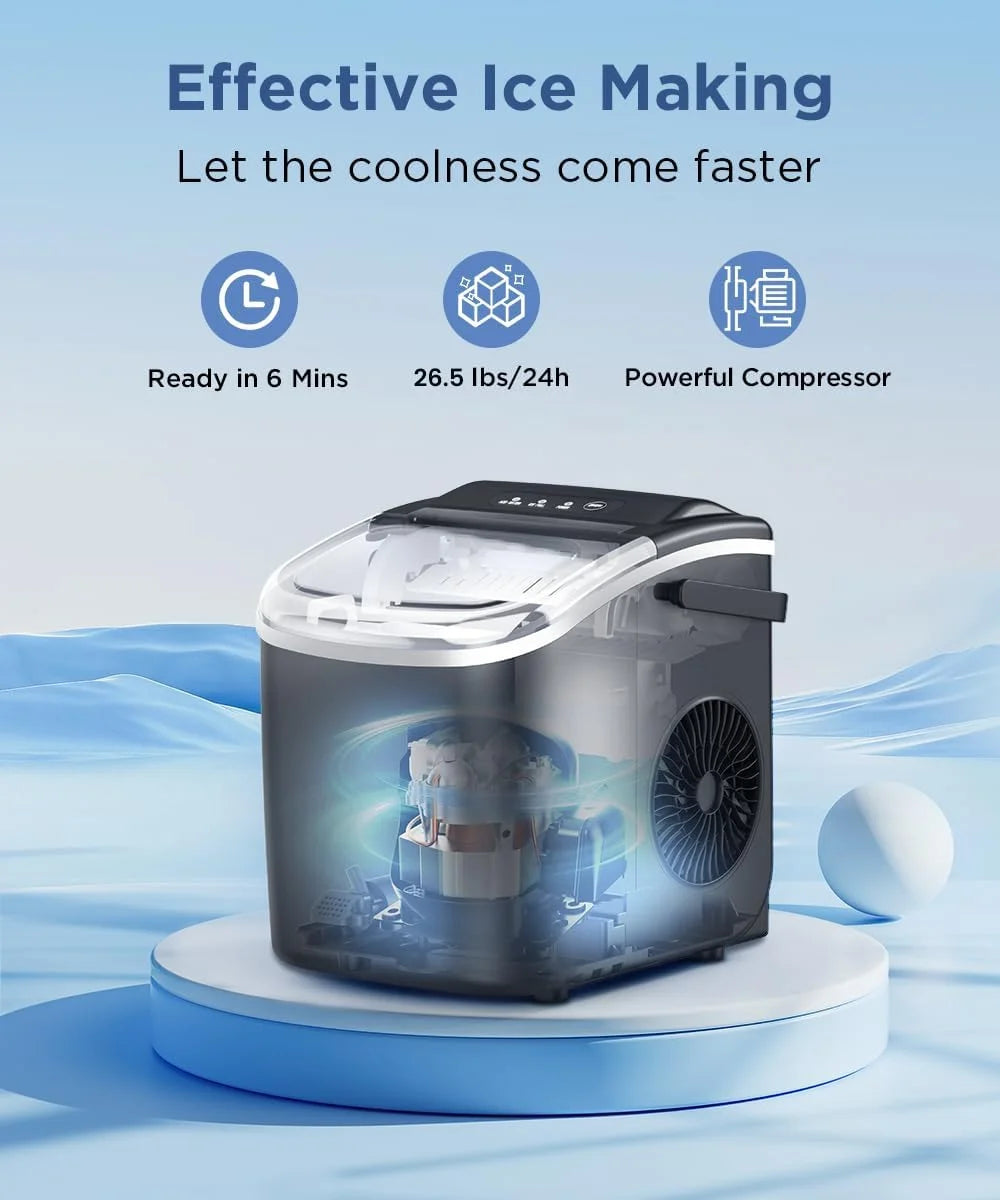 Countertop Ice Maker with Self-Cleaning, 26.5lbs/24Hrs, 9 Bullet Ice Cubes in 6 Mins, Ice Basket and Scoop I6056
