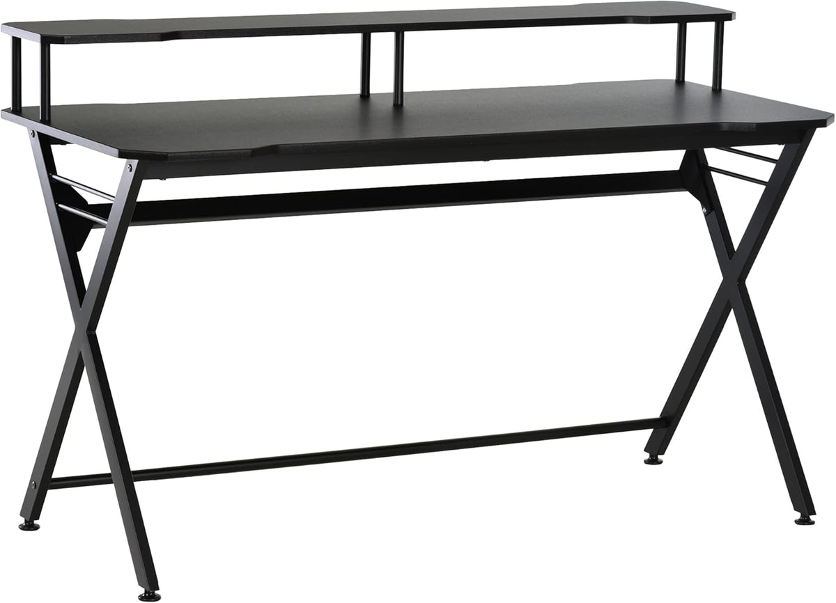 Black 55 inch Gaming Desk with Monitor Stand and Headphone Hook E926276
