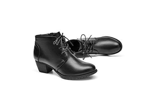 Women's Ankle Boots Lace-up Round Toe Low Heel Booties with Side Zipper G142
