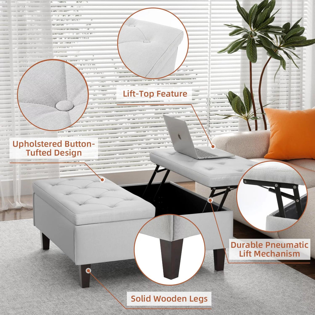 Light Gray Linen Square Storage Ottoman L3069