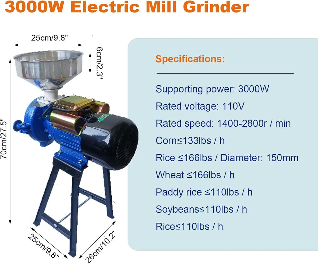 110V 3000W Electric Grain Mill Corn Grinder S839385