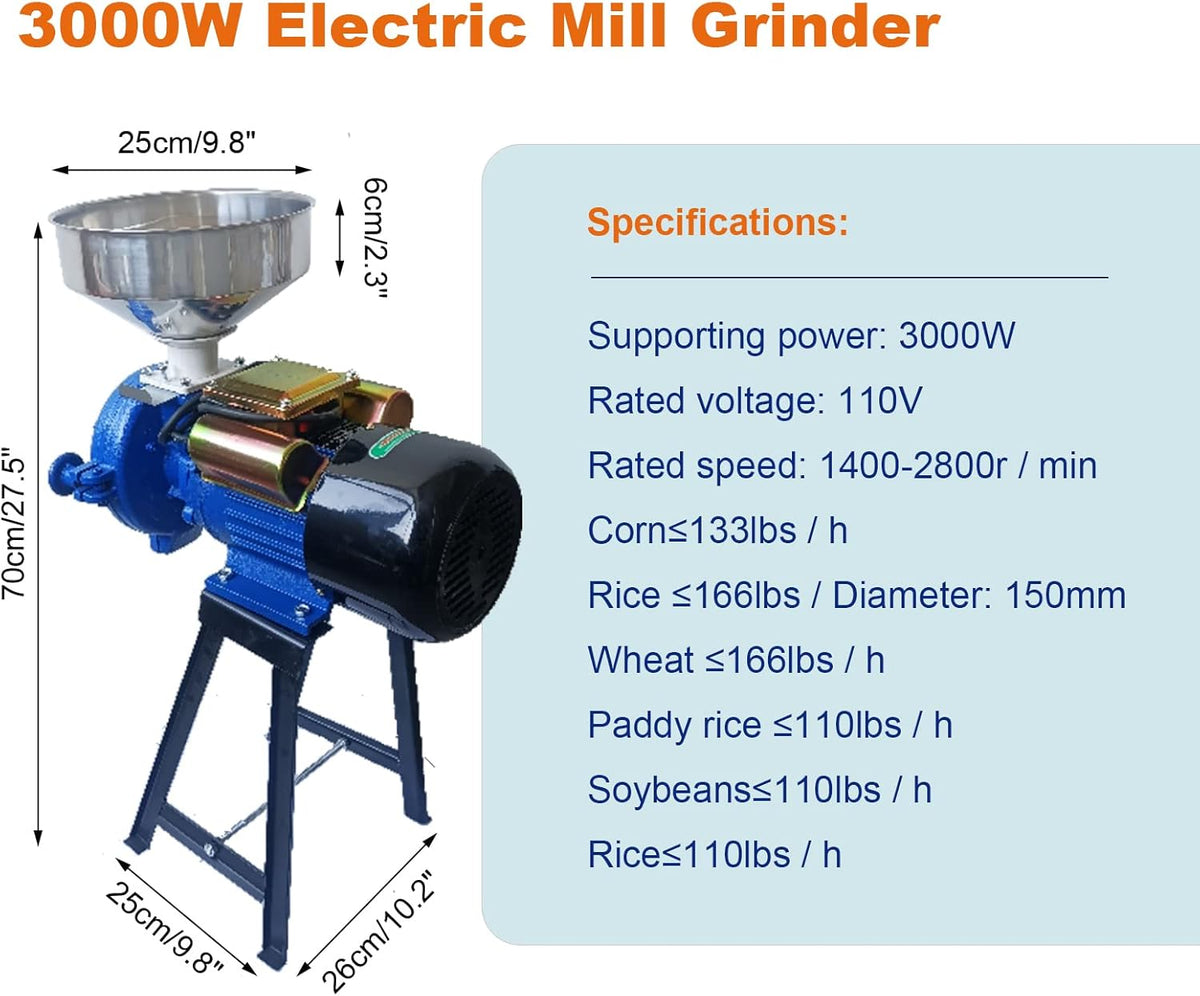 110V 3000W Electric Grain Mill Corn Grinder S839385