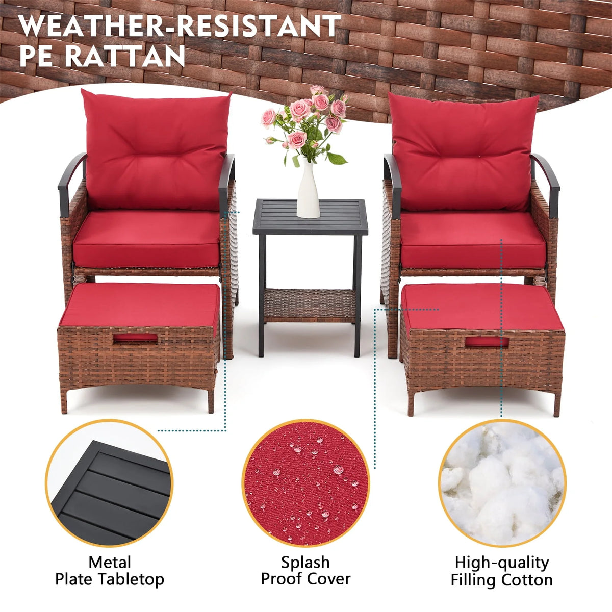 5 Pcs Outdoor Rattan Wicker Furniture Set L1879