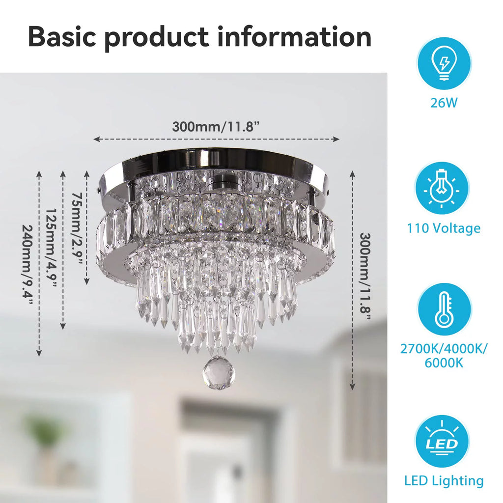 11.8" Crystal Flush Mount Ceiling Light T251100