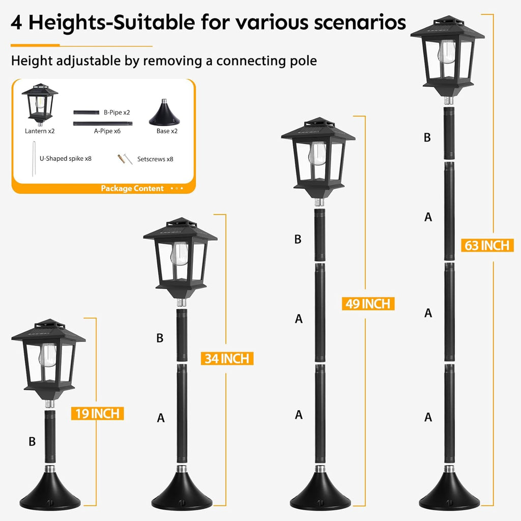 63" Aluminum Solar Lamp Post Lights Outdoor 2 Pack and 2 in 1 Outdoor Solar Lamp Post Light with Planter H357
