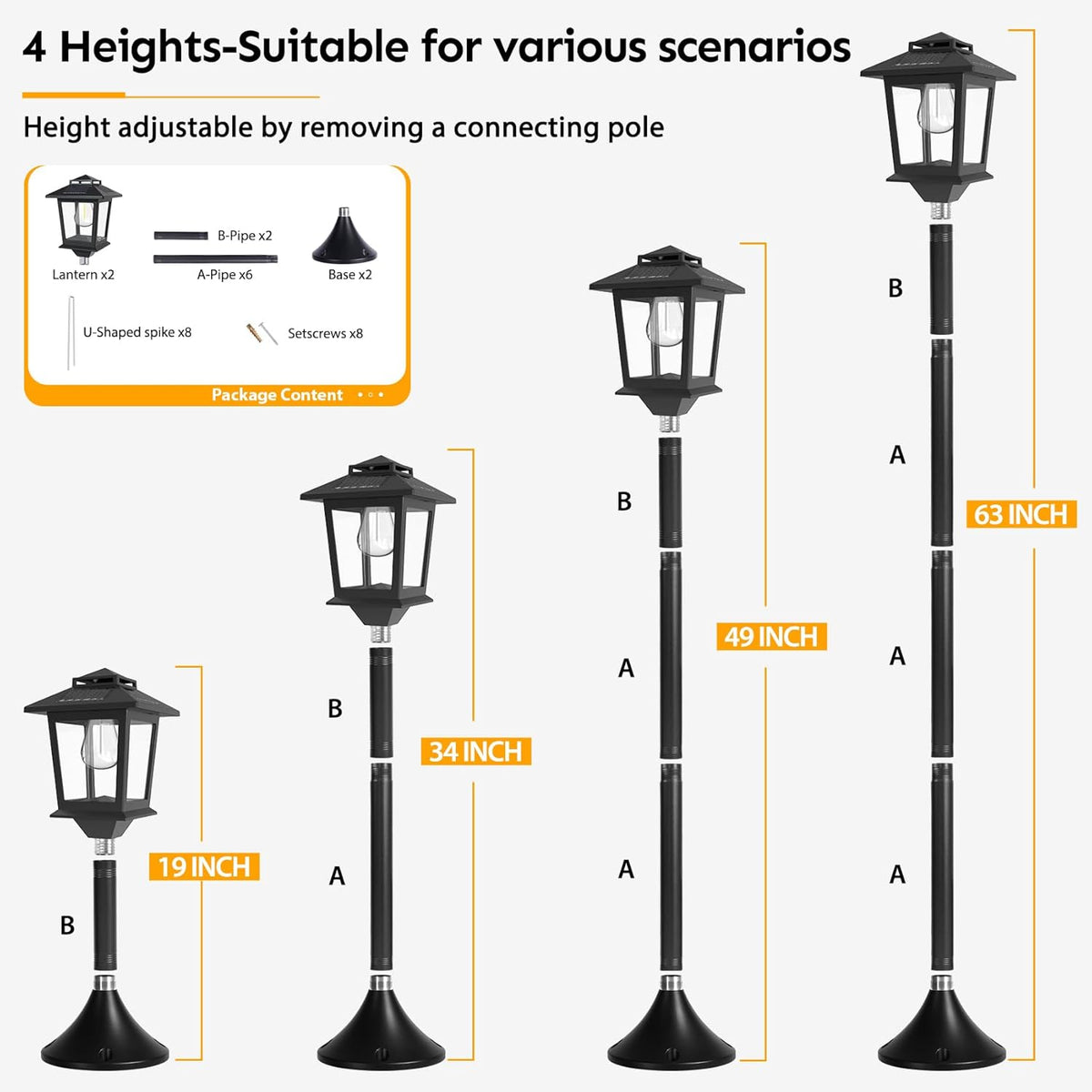 63" Aluminum Solar Lamp Post Lights Outdoor 2 Pack and 2 in 1 Outdoor Solar Lamp Post Light with Planter H357