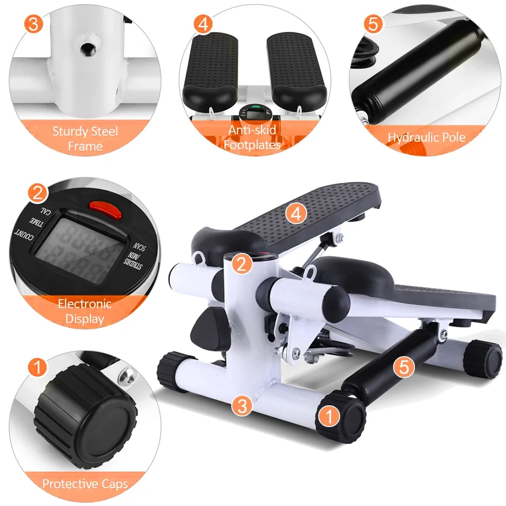 Gray Mini Stepper Air Stair Climber Exercise Machine with Resistance Band K639020