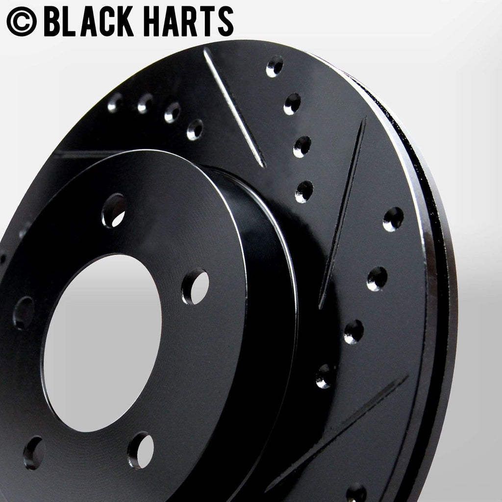 Front Brake Rotors Black Drilled Slotted Heavy Duty Pads H209897