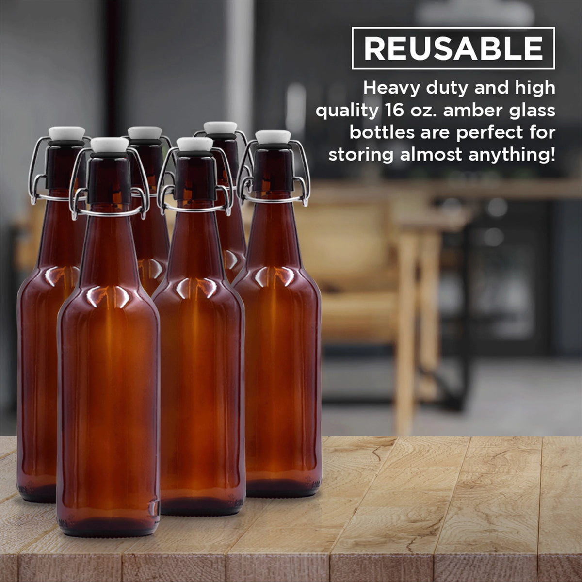 16 oz Amber Glass Beer Bottles with Funnel, Brush and Marker Y1507