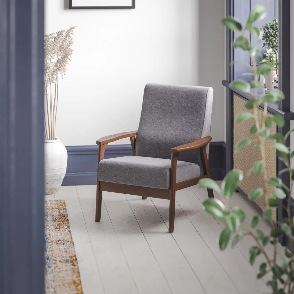 Dark Gray Faux Linen Arm Chair with Wooden Frame B6159